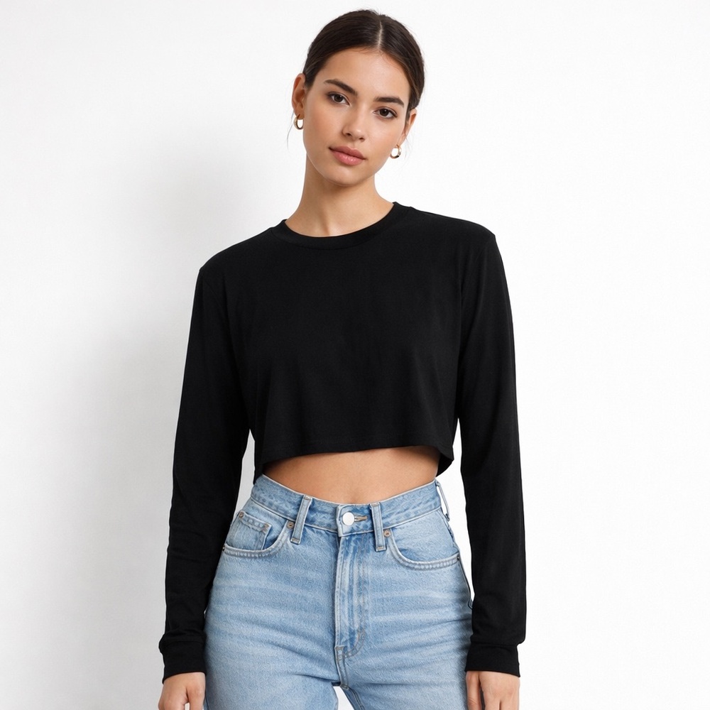 Reformation Chloe Crop Top Women’s Medium Black Long Sleeve Casual Flawed